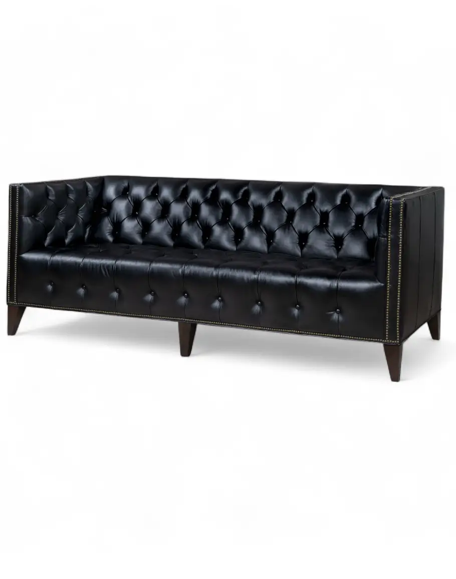 Kingston Black Tufted Leather Sofa